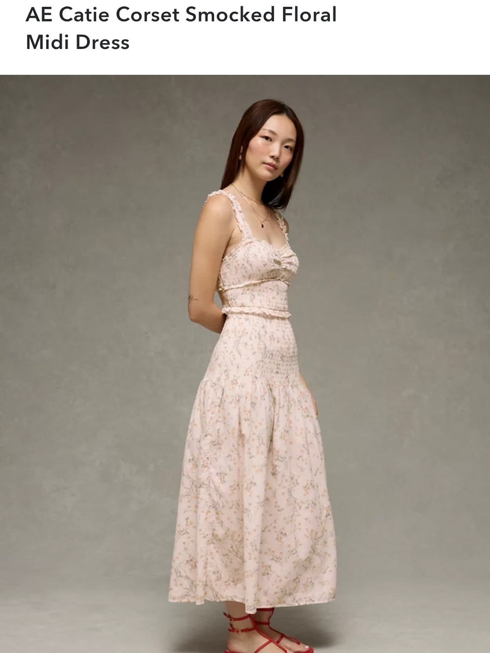 American Eagle Outfitters Pale Pink Floral Smocked Midi Dress